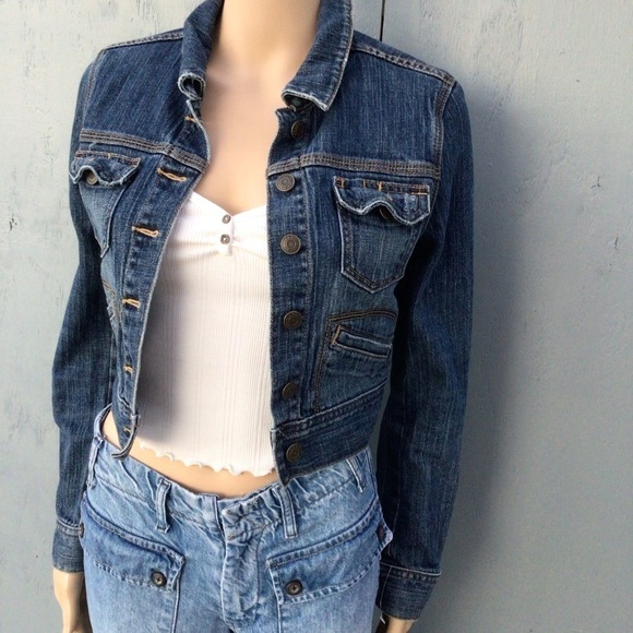 Vintage Y2K Old Navy Dark Blue Wash Denim Cropped  Jacket - Picture 4 of 9